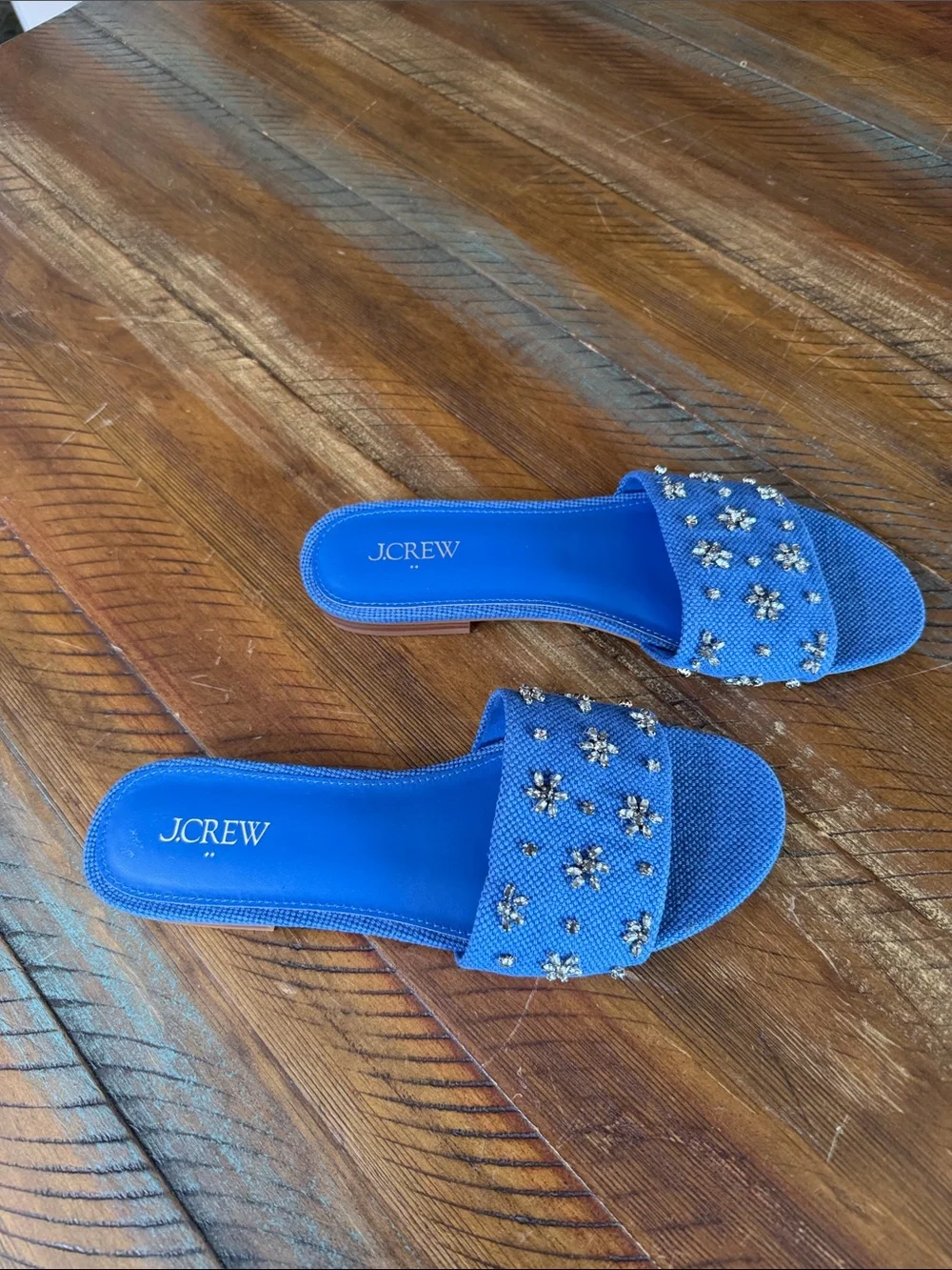 Women’s J.Crew Sandal Shoe Slides Beaded Flowers Flats Size 9 New